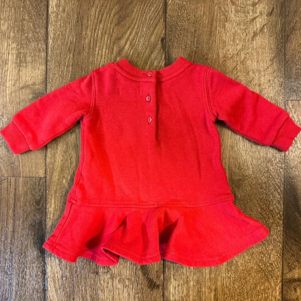 Ralph Lauren Polo Bear Fleece Dress Baby Girls 3 Months Red Ruffle Long Sleeved